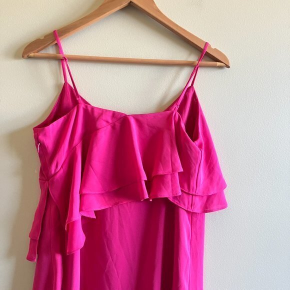 NEW J.Crew‎ Mini Dress Hot Pink Spaghetti Strap Flounce Ruffle - Picture 11 of 13